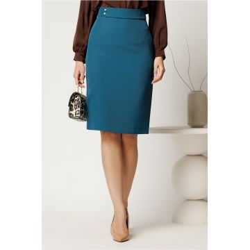 Fusta DY Fashion turcoaz conica cu nasturi perla la talie Fusta DY Fashion turcoaz conica cu nasturi perla la talie