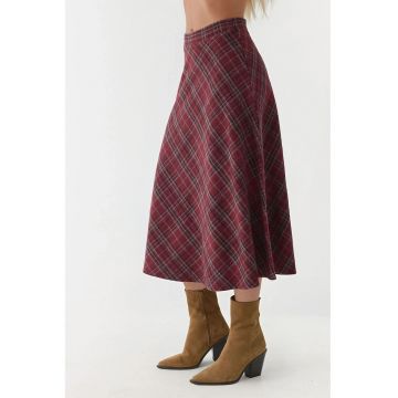 Fusta  fusta maxi A-line - inchidere cu fermoar - rosu - textil