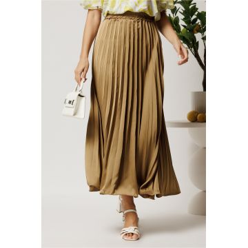 Fusta lunga bej inchis din satin cu pliuri Fusta lunga bej inchis din satin cu pliuri
