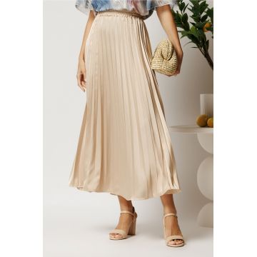Fusta lunga ivory din satin cu pliuri Fusta lunga ivory din satin cu pliuri