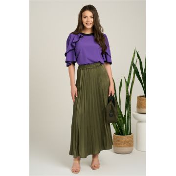 Fusta lunga kaki din satin cu pliuri Fusta lunga kaki din satin cu pliuri