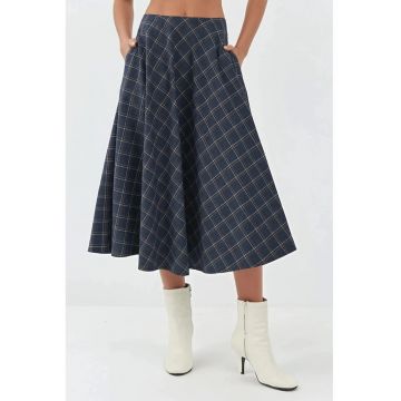 Fusta maxi  croiala in A albastru textil