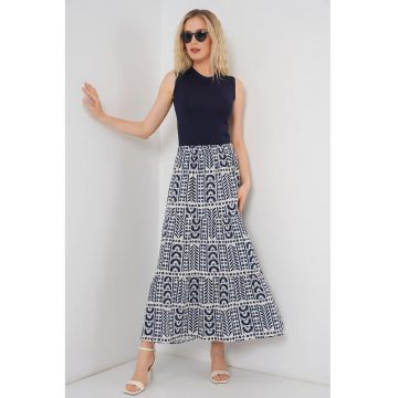 Fusta maxi  cu model - bej si albastru - din viscoza