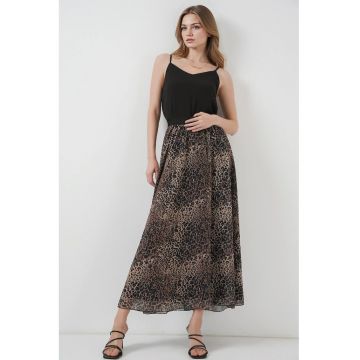 Fusta maxi -  cu model - captusita - bej/negru - Lycra