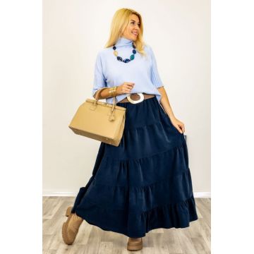 Fusta maxi cu volane din catifea reiata, bleumarin Fusta maxi cu volane din catifea reiata, bleumarin