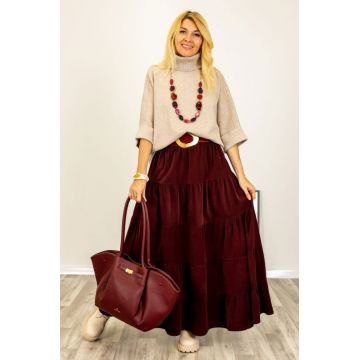 Fusta maxi cu volane din catifea reiata, bordo Fusta maxi cu volane din catifea reiata, bordo