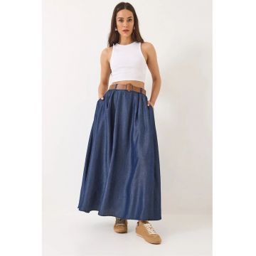 Fusta maxi -  denim - catarama - buzunare - albastru - bumbac