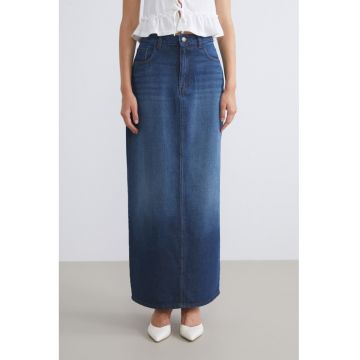 Fusta maxi din denim cu slit pe spate