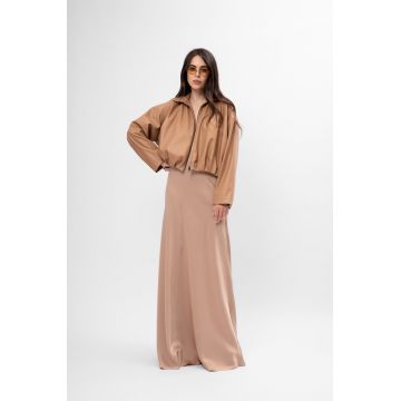 Fustă Maxi din Material Satinat Culoare Nude