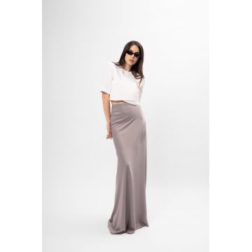 Fustă Maxi din Material Satinat gri