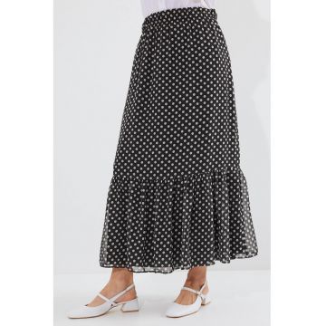 Fusta maxi -  imprimeu floral - negru/alb - poliester -