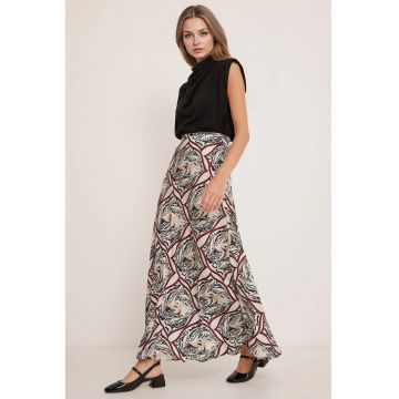 Fusta maxi -  poliester - bej/negru - cu captuseala