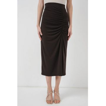 Fusta maxi -  poliester/elastan - talie elastica - maro