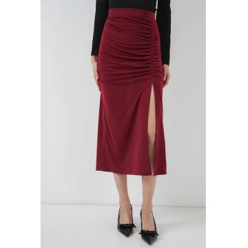 Fusta maxi -  poliester/elastan - talie elastica - rosu