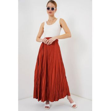 Fusta maxi texturata  cu captuseala - rosie - poliester