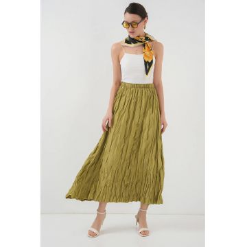 Fusta maxi texturata  cu captuseala - verde - poliester