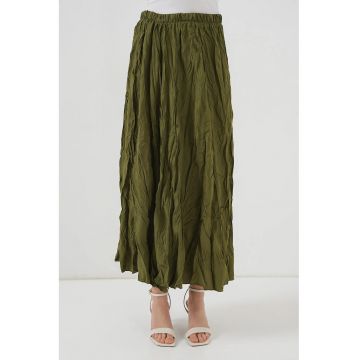 Fusta maxi texturata  cu captuseala - verde - poliester -