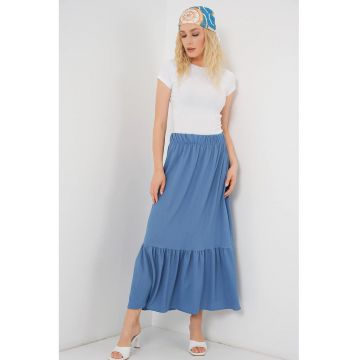 Fusta maxi texturata  talie elastica - albastru - poliester-lycra