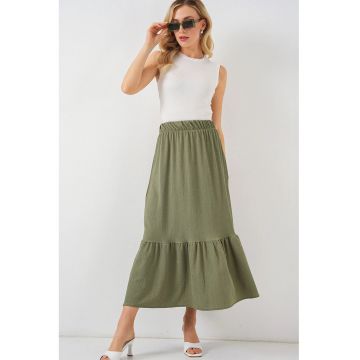 Fusta maxi  texturata - talie elastica - verde - poliester-lycra