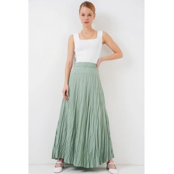 Fusta maxi texturata  verde - din poliester