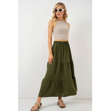 Fusta maxi texturata  verde - poliester-elastan - croiala standard