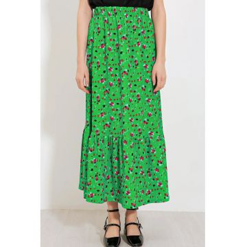 Fusta maxi tricotata texturata  talie elastica - verde - poliester/lycra