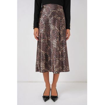 Fusta midi  A-Form - elastica - maro scortisoara - satin -