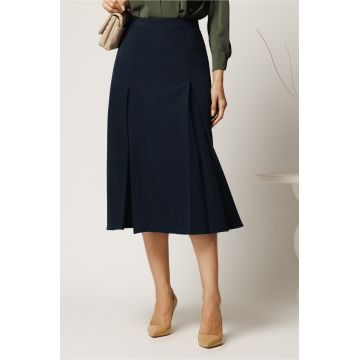 Fusta midi bleumarin din stofa clos cu pliuri Fusta midi bleumarin din stofa clos cu pliuri
