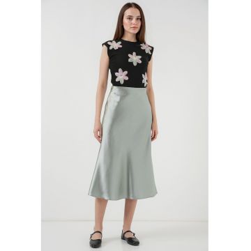 Fusta midi  croiala A - satin - gri