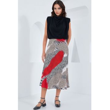 Fusta midi  croiala in forma de A - rosie