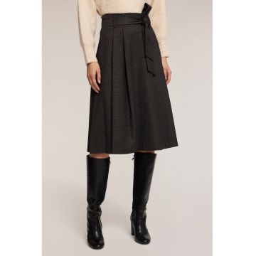 Fusta midi cu croiala evazata cu inchidere cu cordon