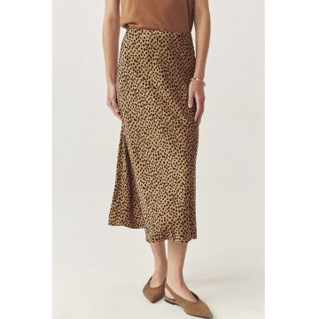 Fusta midi cu croiala pe bie si model buline