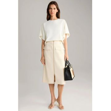 Fusta midi cu fermoar frontal reglabil si buzunare frontale