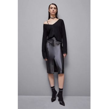 Fusta midi cu fermoare frontale