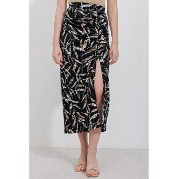 Fusta midi  cu model - negru/maro - poliester/lycra