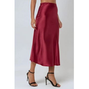 Fusta midi dama -  talie inalta - satin - rosu