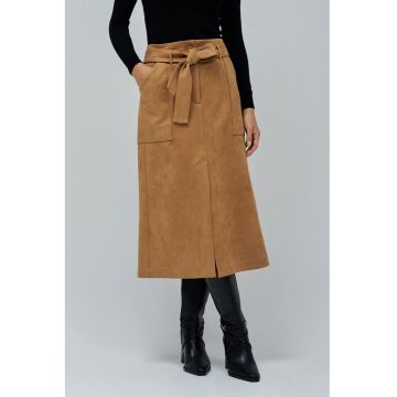 Fusta midi de piele intoarsa sintetica