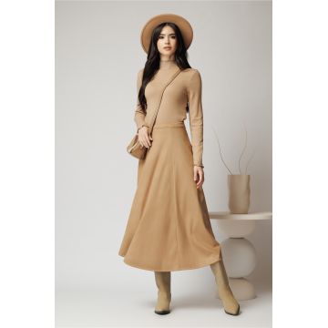 Fusta midi din catifea maro camel Fusta midi din catifea maro camel