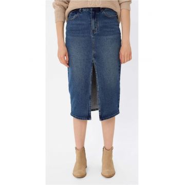 Fusta midi din denim cu slit frontal  G-Vyen - Bleumarin