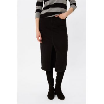 Fusta midi din denim cu slit frontal  G-Vyen - cu buzunare - Neagra