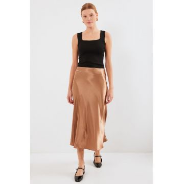 Fusta Midi Elastica A-Forma  Maro - Satin