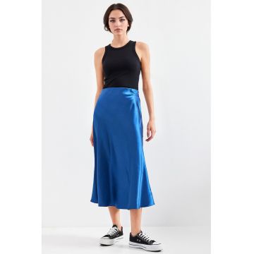 Fusta midi -  elastica - albastru indigo - satin