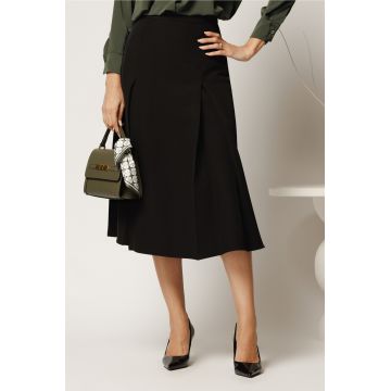 Fusta midi neagra din stofa clos cu pliuri Fusta midi neagra din stofa clos cu pliuri