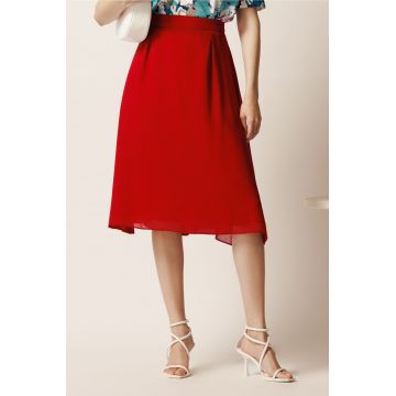 Fusta midi rosie din voal in clos Fusta midi rosie din voal in clos