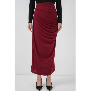 Fusta midi -  rosu - poliester-elastan - cu captuseala