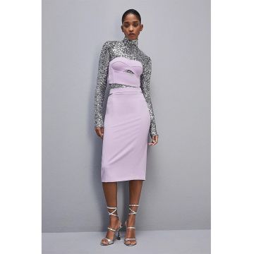 Fusta midi - slim fit - decupata lateral in talie