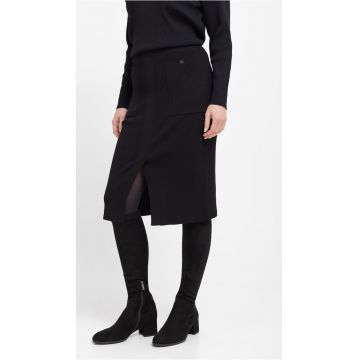 Fusta midi tricotata cu buzunare  G-Piko - cu slit frontal - neagra