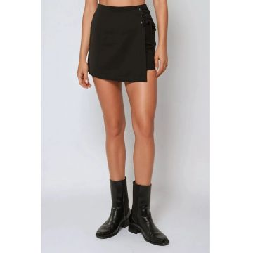 Fusta mini dama -  talie inalta - bumbac/poliester/elastan - negru