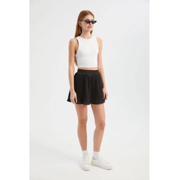 Fusta mini plisata dama  textil - talie inalta - negru