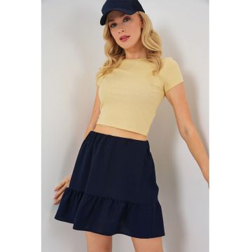 Fusta mini texturata  albastra - poliester-elastan